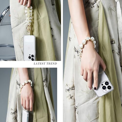 Baroque Pearl Beaded Phone Charm with Tether Tab, Hands-Free Wrist Strap Compatible with Most Phones for Women - color: D