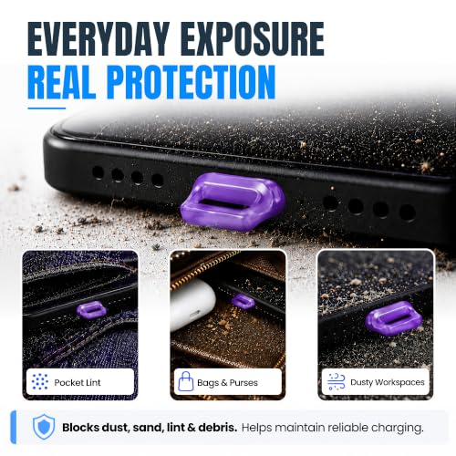USB C Dust Plugs 10 Pack with Easy Grip Tabs and Cleaning Brush, Purple - color: Purple, size: 10 Pack