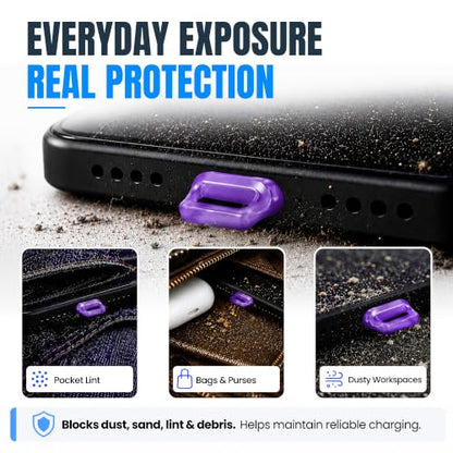 USB C Dust Plugs 10 Pack with Easy Grip Tabs and Cleaning Brush, Purple - color: Purple, size: 10 Pack