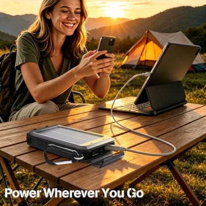 Solar Power Bank 38800mAh Portable Charger for iPhone18/17/16, Samsung - color: Black