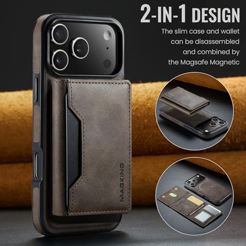 K2 2 in 1 Detachable Magnetic Phone Cases Compatible with iPhone 17 Pro Max Case with Card Holder RFID Blocking, Compatible with Magsafe Wallet, Leather 6.9'' (Coffee, iPhone 17 Pro Max) - color: Coffee, size: iPhone 17 Pro Max
