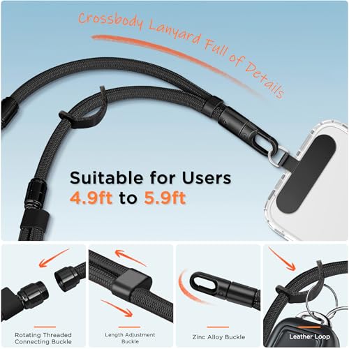 3-in-1 Crossbody Phone Lanyard & Wrist Strap - color: Black