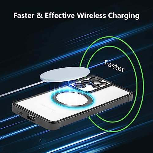 RALEAVO Magnetic Case for Samsung Galaxy S21 Ultra Clear Case Cover [Compatible with Magsafe & Military Grade Drop Protection] Transparent Shockproof Slim Plated Phone Case - Black - color: Black, size: S21 Ultra