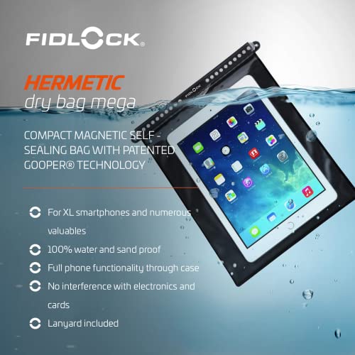 FIDLOCK Hermetic Dry Bag Flexible Magnetic Bag, Maxi, Blue Transparent | Maxi Dry Bag, Gooper Magnetic Self-Sealing Closure, Water/Dust/Sand Protection, Touchscreen Window, Lanyard Carry, XL Phone - color: Blue Transparent, size: Maxi