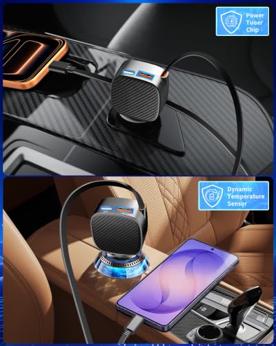 Apple MFi Certified iPhone Car Charger, 90W Retractable Car Phone Charger - color: Space Black