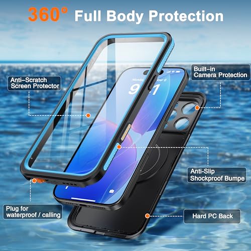 Oterkin Magnetic Stand for iPhone 15 Pro Case Waterproof IP68, Blue - color: Blue, size: iPhone 15 Pro 6.1''