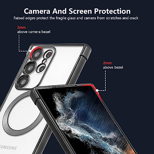 RALEAVO Magnetic Case for Samsung Galaxy S25 Ultra Clear Case Cover [Compatible with Magsafe & Military Grade Drop Protection] Transparent Shockproof Slim Plated Phone Cover - Black - color: Black, size: S25 Ultra