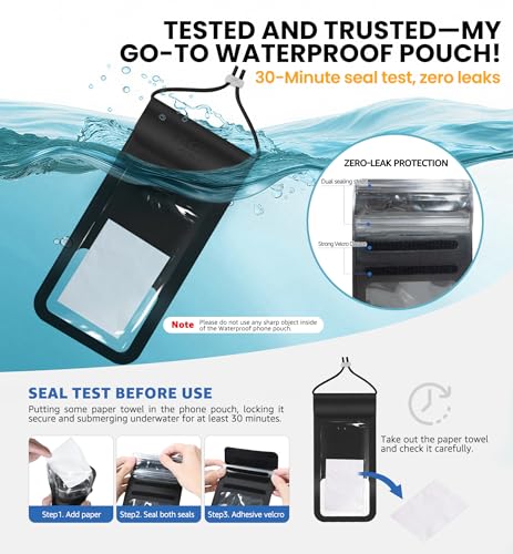 HiRui Universal Waterproof Phone Pouch with Touch Screen, IP68 Waterproof Phone Case Dry Bag for Beach, Compatible with iPhone 17/16/Pro/Plus/Max/15, Galaxy S24+/25+, Fits up to 6.9", Black, X-Large - color: Black, size: X-Large