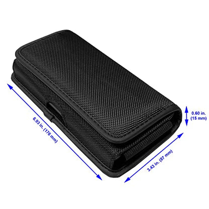 Nylon Cell Phone Holster for Samsung Galaxy A21, A22 5G, Note20 Ultra, S20/S21/S22 Ultra 5G, T-Mobile REVVL 6 Pro - Horizontal Case Canvas Waist Carrying Pouch with Belt Clip/Loops, Black - size: Large