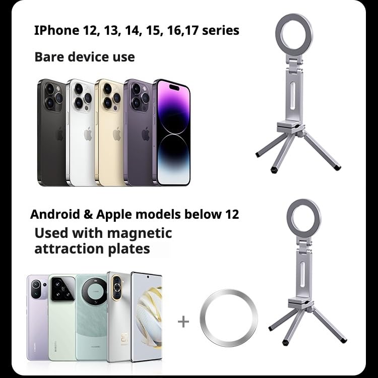 Magnetic Mobile Phone Tripod Stand, Portable Folding Design Phone Holder, Compatible with iPhone/Android Devices, Ideal for Travel&Mountain Climbing&Shooting (Gray) - color: Gray