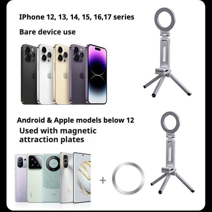 Magnetic Mobile Phone Tripod Stand, Portable Folding Design Phone Holder, Compatible with iPhone/Android Devices, Ideal for Travel&Mountain Climbing&Shooting (Gray) - color: Gray
