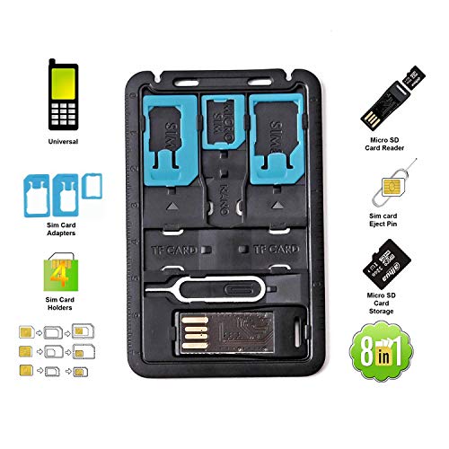 All in One Credit Card Size Slim SIM Adapter Kit With TF Reader & Tray Eject Pin, SIM Holder, Micro SD Holder Feature