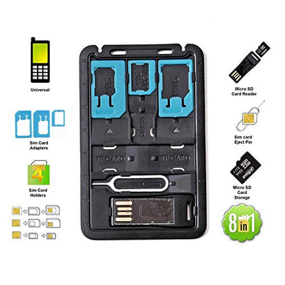 All in One Credit Card Size Slim SIM Adapter Kit With TF Reader & Tray Eject Pin, SIM Holder, Micro SD Holder Feature