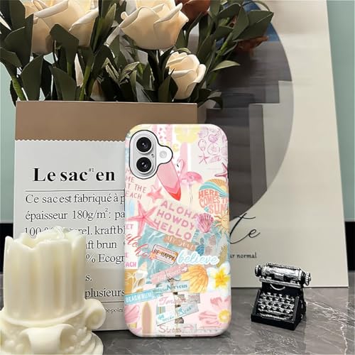 Case Compatible with iPhone 16, Cute Dual Layer Hybrid Phone Cover, Military Grade Drop Protection, Aesthetic Shockproof Phone Case for Women Girls, Pastel Pink Summer Collage - color: Pastel Pink Summer Collage, size: Iphone 16