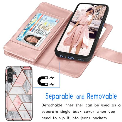 Galaxy A15 5G Case, Galaxy A15 5G Wallet Case, Tekcoo [Detachable Magnetic Hard Case] Luxury PU Leather Cash Credit Card Slots Holder Carrying Folio Flip Cover Strap for Samsung A15 5G [Marble] - color: W-Marble