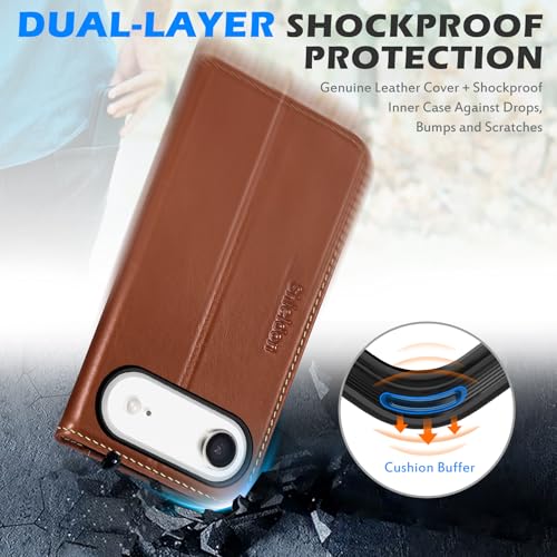SHIELDON Genuine Leather Wallet Case for iPhone Air 6.5" 2025, Retro Brown | Magnetic Closure, RFID Blocking, Credit Card Holder, Kickstand, Folio Design, Shockproof Protective Cover - color: Retro Brown