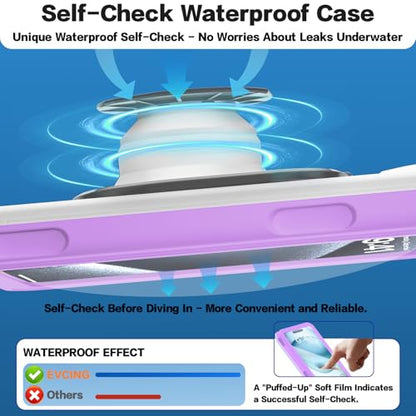 Waterproof Phone Case, Underwater Phone Cases for Snorkeling, IPX8 Diving Case, 360 Full Body Protection for iPhone 16 Pro Max/15/14/Galaxy S24, Up to 6.9 Inch, Beach Cruise Essentials (Purple) - color: Purple