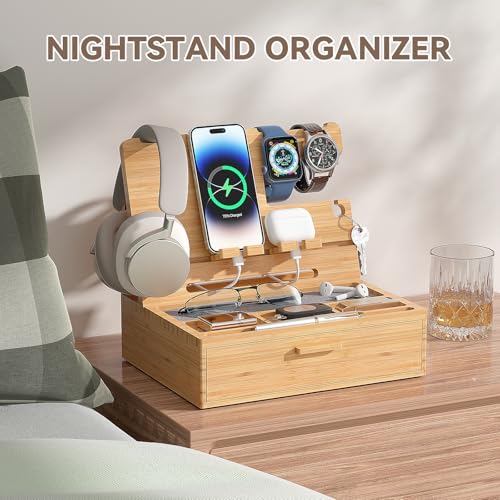 Pezin&Hulin Docking Station with Drawer, Nightstand Organizer (Nature) - color: nature