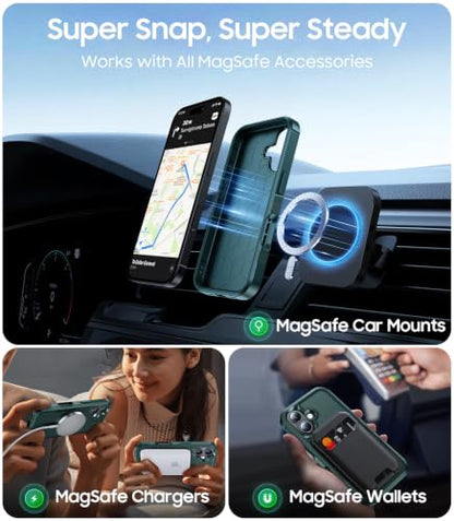 Magnetic for iPhone 17 Case Rugged Dual-Layer Shockproof Green | Military-Grade Heavy Duty Protection, Fit for Magsafe, Matte Finish Scratch Resistant Anti-Fingerprint, Anti-Slip Phone Cover - color: Green
