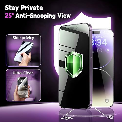 2+2 Pack for iPhone 16 Privacy Screen Protector with Camera Lens Protector，9H Tempered Glass，True25°Anti Spy， Full Coverage Case Friendly