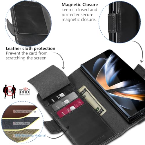KEZiHOME Genuine Leather Wallet Case for Samsung Galaxy Z Fold 6 - color: Black Brown, size: Galaxy Z Fold 6 Case
