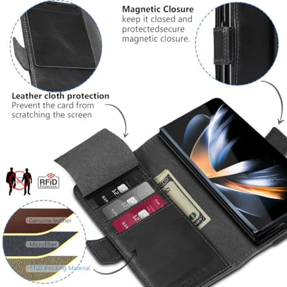 KEZiHOME Genuine Leather Wallet Case for Samsung Galaxy Z Fold 6 Black - color: Black, size: Galaxy Z Fold 6 Case
