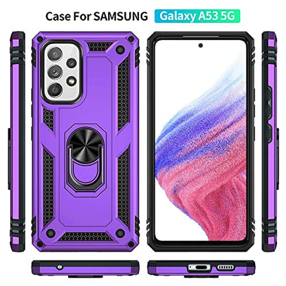 for Samsung A53 5G Case, Galaxy A53 5G Case with HD Screen Protector, [Military Grade 16ft. Drop Tested] Ring Shockproof Protective Phone Case for Samsung Galaxy A53 5G,Purple - color: Samsung Galaxy A53 5G Case Purple
