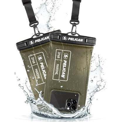 Pelican 2 Pack Marine Waterproof Phone Pouch (Regular) - Olive Green | Touchscreen IP68 Floating Waterproof Phone Case w/Detachable Lanyard - Fits All Phones - Beach Cruise Ship Travel Essentials - color: Olive Green - 2 Pack - Regular, size: Regular, sty