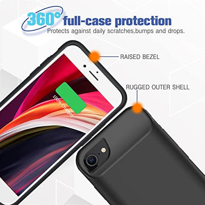 Battery Case for iPhone 6/6s/7/8/SE 2/3nd Gen,10000mAh Portable Charger Case Rechargeable Battery Pack Charging Case Compatible with iPhone SE 2020(2nd Generation)/8/7/6s/6/SE 3nd Gen (4.7 inch)-Black - size: iPhone 6/6s/7/8/SE2/SE3