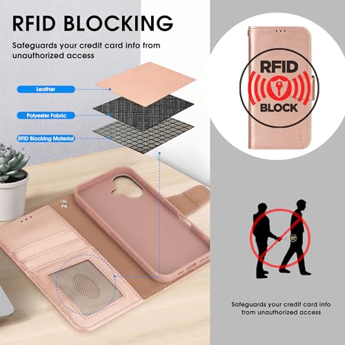Arae Compatible with iPhone 17 Case Wallet with Card Holder, Wristlet Strap Wallet Flip Cover for iPhone 17 6.1 inch Men/Women, RFID Blocking, Kickstand, Rose Gold - color: Rose Gold, size: iPhone 17 6.1 inch
