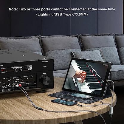 Lightning to RCA Cable Audio Aux Adapter（3.3M）,RCA to 3.5mm Cable，USB C to 2 RCA Audio Cable， (3 in 1 audio cable) for Power Amplifier, Car, Home Theater, Speaker and More(Lightning Compatible)