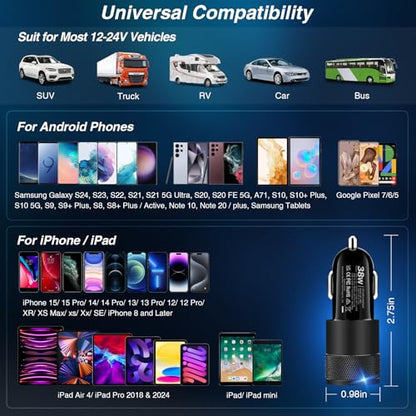 Car Charger, 5Pack 38W Dual Ports USB-C & USB-A Car Chargers Adapter - color: 5-Pack