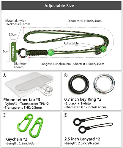 Phone Lanyard Crossbody, Anti Theft Phone Strap Adjustable Neck - color: Jungle Green