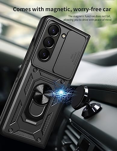 RKINC Case for Samsung Galaxy Z Fold 5 Case with Slide Camera Cover & Rotated Ring Kickstand Military Grade Shockproof with Magnetic Car Mount Holder Cover, Rose Gold - color: Rose Gold, size: Samsung Z Fold 5