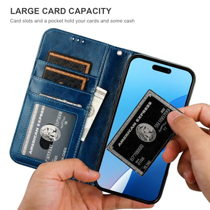 Bocasal Detachable Wallet Case Card Holder for iPhone 16 Pro Max Blue | RFID Blocking Kickstand Card Slots Holder PU Leather Magnetic Shockproof Wrist Strap Removable Flip Protective Cover 6.9 inch - color: Blue