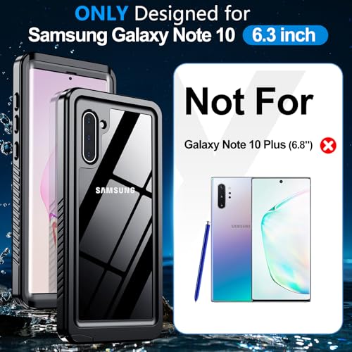 xiwxi for Samsung Galaxy Note 10 Case Waterproof,[IPX8 Underwater Case][Full Body Shockproof & Military Dropproof] Clear Sound Quality Built-in Screen Protector for Samsung Note 10 6.3 inch-Black - size: For Samsung Note 10-6.3"