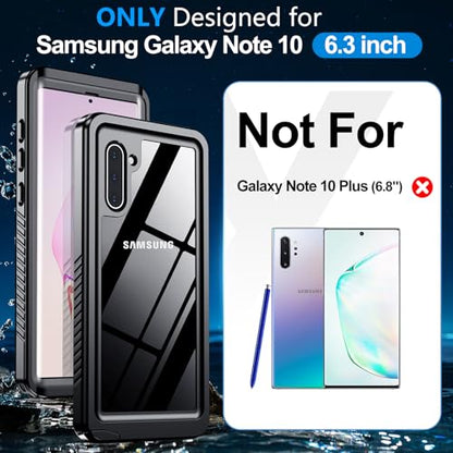 xiwxi for Samsung Galaxy Note 10 Case Waterproof,[IPX8 Underwater Case][Full Body Shockproof & Military Dropproof] Clear Sound Quality Built-in Screen Protector for Samsung Note 10 6.3 inch-Black - size: For Samsung Note 10-6.3"