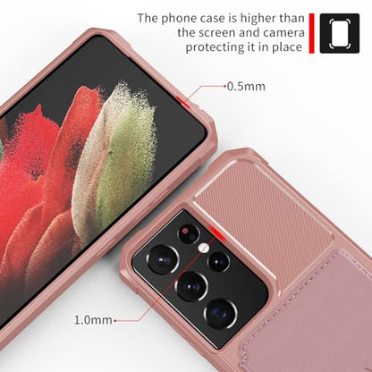 Wallet Case for Samsung Galaxy S21 Ultra, Compatible with Magnetic Car Mount, Heavy Duty Shockproof Rugged Soft TPU Back Leather Flip Credit Card Holder Cover 6.8 inch, Pink - color: Pink, size: Samsung Galaxy S21 Ultra