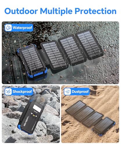 Solar Power Bank 20000mAh with 4 Panels and Build-in 3 Cables