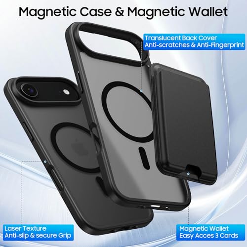 Magnetic for iPhone Air Wallet Case with Card Holder Black | Compatible with MagSafe, Shockproof Phone Cover with Detachable RFID Blocking Card Slot, Black - color: Black, size: iPhone Air