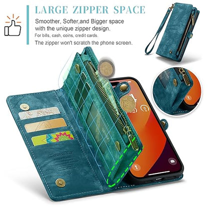 Compatible with iPhone 15 Pro Wallet Case with Magsafe,Blue | Magnetic Detachable Case,Card Holder,Zipper Pocket,Strap Wristlet, Soft Leather Drop-Proof Phone Case for iPhone 15 Pro - color: Blue, size: iPhone 15 Pro 6.1"