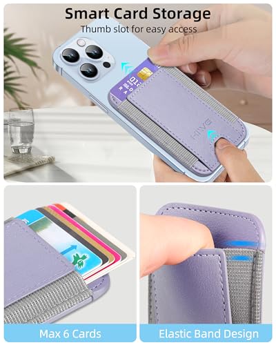 HiWe for MagSafe Wallet, 7 Cards Holder for Phone Case, RFID Blocking - color: Lilac Wallet - Grey Band
