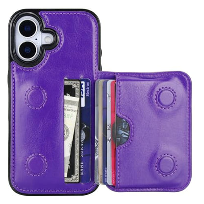 KIHUWEY Compatible with iPhone 17 Wallet Case Credit Card Holder, Premium Leather Kickstand Flip Hidden Magnetic Clasp Durable Shockproof Protective Cover for iPhone 17 6.3 inch (Purple) - color: Purple