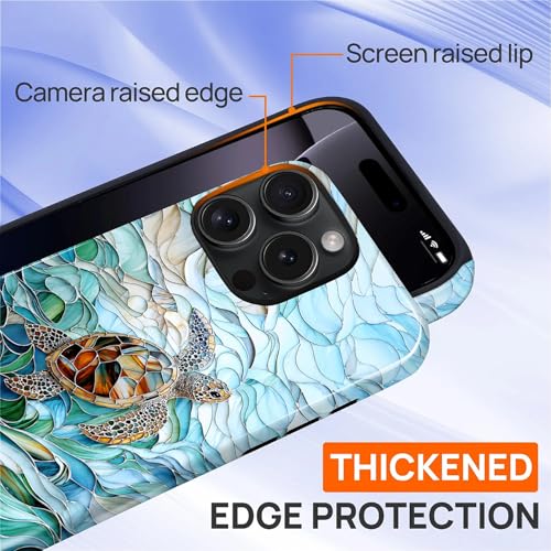 Case Compatible with iPhone 16 Pro Max, Cute Dual Layer Hybrid Phone Cover, Military Grade Drop Protection, Aesthetic Shockproof Phone Case for Women Girls, Stained Glass Sea Turtle - color: Stained Glass Sea Turtle, size: Iphone 16 Pro Max