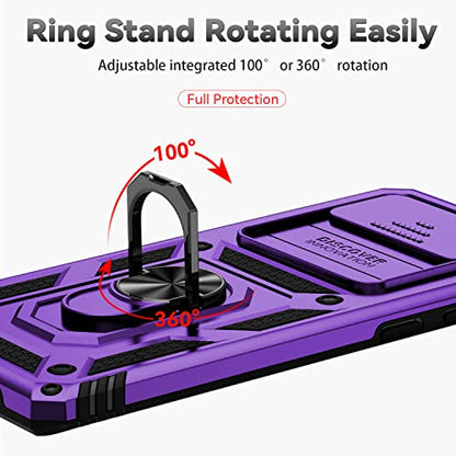 for Samsung Galaxy S10 Plus Case with Camera Lens Cover HD Screen Protector, Military-Grade Drop Tested Magnetic Ring Holder Kickstand Protective Phone Case for Samsung Galaxy S10+ Plus (Purple) - color: Purple with camera cover Military-Grade 2nd gen