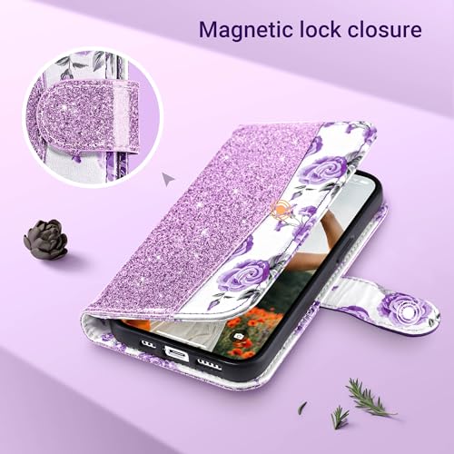 ULAK Compatible with iPhone 15 Pro Wallet Case with Card Holder, Purple | Flip PU Leather Kickstand RFID Blocking Design Cover Wrist Strap Shockproof Phone Case for iPhone 15 Pro 6.1 inch - color: Purple, size: iPhone 15 Pro - 6.1 inch