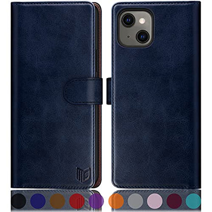 SUANPOT for iPhone 13 6.1 inch 5G with RFID Blocking Wallet case Credit Card Holder,Flip Book PU Leather Phone case Shockproof Cover Cellphone Women Men for Apple 13 case Wallet Blue - color: Navy Blue