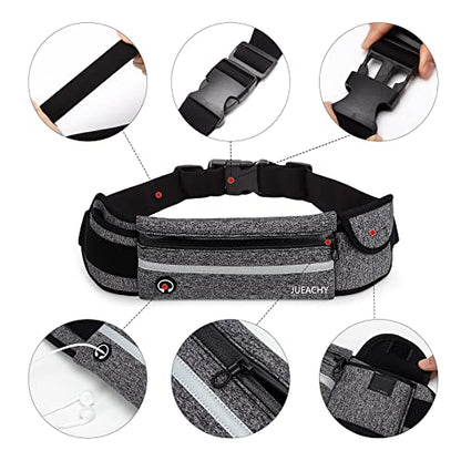 Jueachy Running Belts for Women Waterproof Fanny Pack Running Waist Pouch Phone holder Adjustable Sports Money Belt with Headphone Port - color: Grey