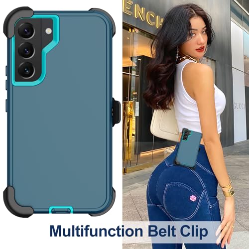 for Samsung Galaxy S22 Plus Case with Belt Clip Holster, 2X Screen Protector, [Military Grade Protection] Heavy Duty Full Body Shockproof Rugged Protective Cover for Samsung S22 Plus 5G Turquoise - color: Turquoise