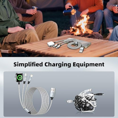 Travel Essentials 3in1 Multi Charging Cable for iPhone Watch Charger 3PK5FT - color: Light Gray&White, size: AC to C+L+iWatch